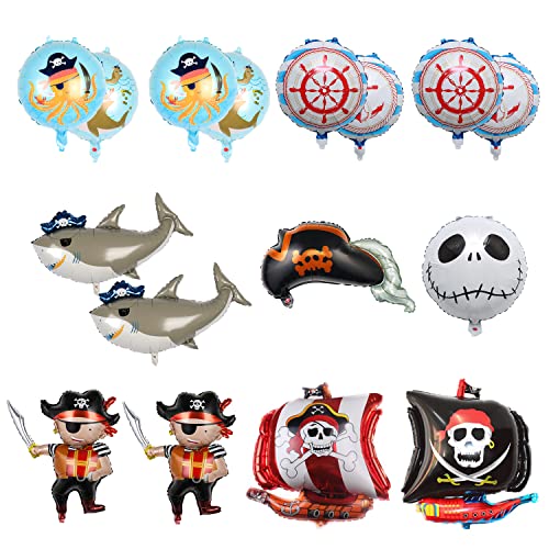 12 Stück Piraten-Luftballondekoration, Piratenschiff, Meerestier-Ballons usw., Halloween-Mottoparty, Dekorationen für Geburtstagsfeiern von BEIIEB