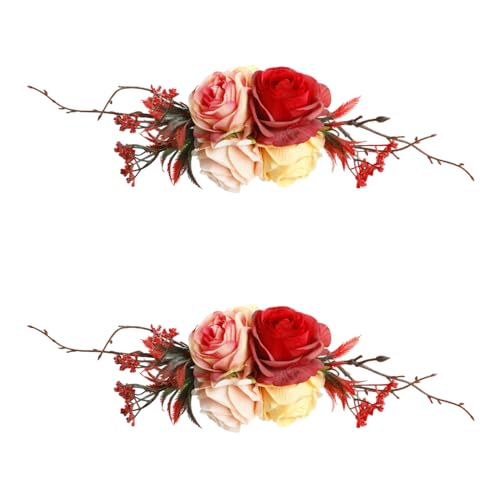 BEIJIALY 2 Stück Boho-Blumen-Kuchenaufsatz, künstliche rote Rose, Hochzeitstortendekorationen, Blumen-Kuchendekorationen, Blumen-Kuchendekoration, künstliches Kuchenarrangement, Ffor Hochzeit (roter von BEIJIALY