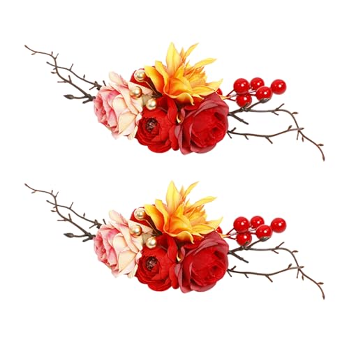 BEIJIALY 2 Stück Boho-Blumen-Kuchenaufsatz, künstliche rote Rose, Hochzeitstortendekorationen, Blumen-Kuchendekorationen, Blumen-Kuchendekoration, künstliches Kuchenarrangement für Hochzeit (rot von BEIJIALY