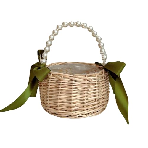 BEIJIALY 2 Stück Hochzeitskörbe für Blumenmädchen, Weiden-Rattan-Blumenkorb mit Griff, Kleiner Weidenkorb, Dekorative Blumenkörbe, Gewebter Rattan-Aufbewahrungskorb für(Grün) von BEIJIALY