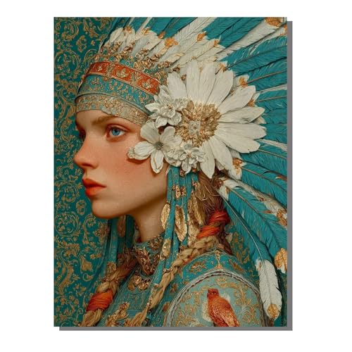 BEIJUYHU Diamond Painting Kinder Indianer 5D Diamond Painting Frau Bilder DIY Full drill Crystal Strass Stickerei Mosaic Diamant Malerei Bastelset Geeignet Geschenk und Wanddeko 60x80 cm BJHF464 von BEIJUYHU