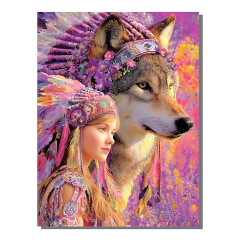 Wolf Diamond Painting Kit Groß XXL 80x100 cm, 5D DlY Indianer Diamant Painting Bilder Kinder Full drill Daiments Malerei Erwachsene, Diamond Art Mosaic Stickerei Bastelset Geschenk Wand Dekor BJHF952 von BEIJUYHU