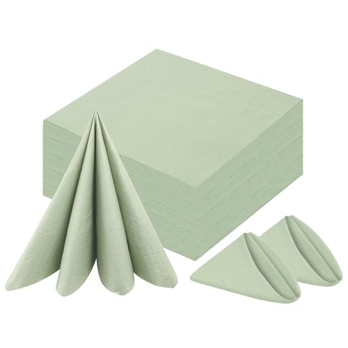 100 Stück Papierservietten 40x40 Salbeigrün Servietten Grün Servietten Hochzeit Eukalyptus Cocktailservietten Salbei Servietten Grün für Hochzeit Geburtstag Abendessen Brautjubiläum Party von BEIMEIII