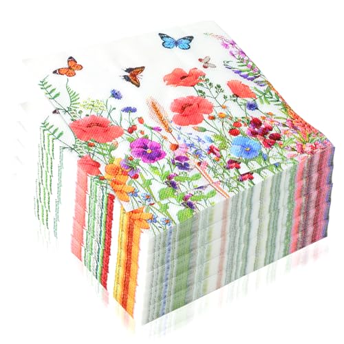 100 Stück Papierservietten mit Blumen Servietten Rosa Vintage Servietten Blumenmuster für Frühling Geburtstage Partys Hochzeiten Feiern 33x33cm (Schmetterling) von BEIMEIII