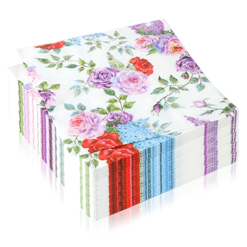 100 Stück Papierservietten mit Blumen Servietten Rosa Vintage Servietten Blumenmuster für Frühling Geburtstage Partys Hochzeiten Feiern 33x33cm (Rose) von BEIMEIII