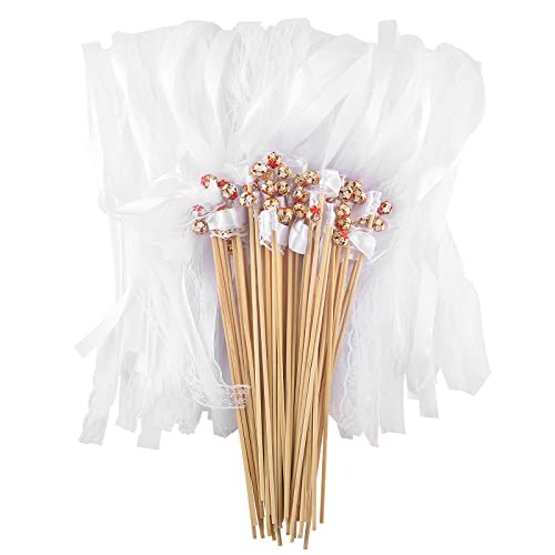 50 Stück Wedding Wands Weiß Spitze Hochzeitsbänder Stab Seidenfeenstab für Hochzeit, Weihnachten, Geburtstag, Party von BEIMEIII