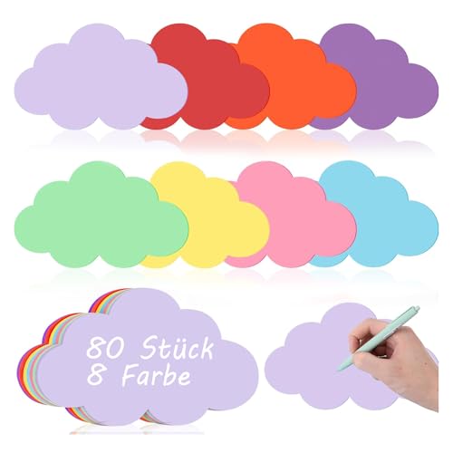80 Stück Moderationskarten Wolke 14x23cm Präsentationskarten 8 Farben Bunt Metaplankarten Flipchart Papier Metaplankarten Set Lernkarten für Büro Vortrag Professionelle Präsentation Schule von BEIMEIII