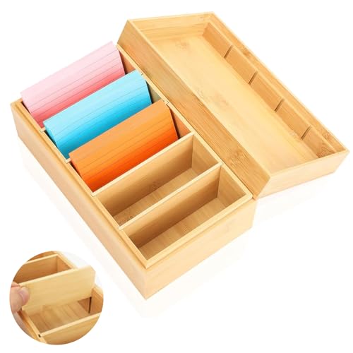 A7 Karteikarten Box Karteikasten Holz mit Deckel 22cm*12.6cm*9cm Karteikarten Holz Vokabelbox Lernkarteibox Holz für Büro Schulen und Heim （Karteikarten Nicht im Enthalten） von BEIMEIII