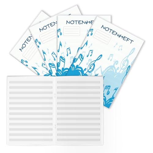 BEIMEIII 4 Stück Notenheft A4 Lineatur 14 Schulheft mit 12 Notenzeilen 32 Blatt Notenlinienheft Leere Notenblätter Musikheft für Schulen Musikinstitutionen Frau Mann Kind Blau von BEIMEIII