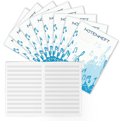 BEIMEIII 8 Stück Notenheft A4 Lineatur 14 Schulheft mit 12 Notenzeilen 64 Blatt Notenlinienheft Leere Notenblätter Musikheft für Schulen Musikinstitutionen Frau Mann Kind Blau von BEIMEIII