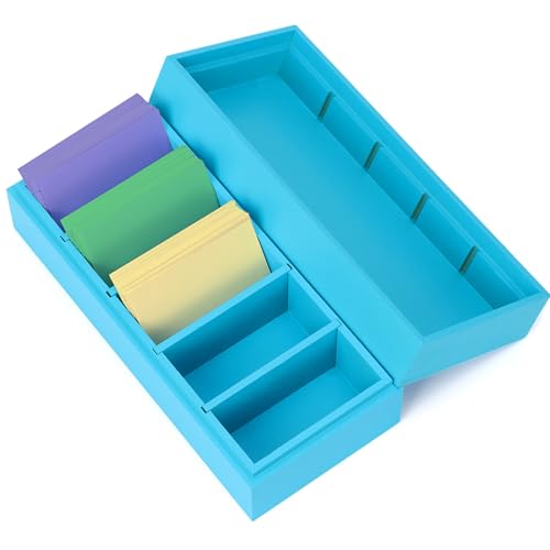 BEIMEIII Holzbox mit Deckel A8 Lernkarteibox 21.7 * 9.5 * 7cm Blaue Holz-Karteikasten für Büro und Schule von BEIMEIII