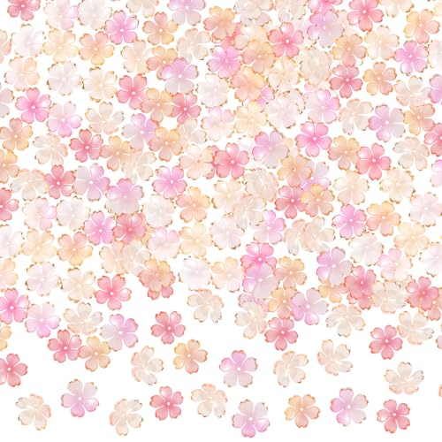 BEIQIYA 100 Stück Kirschblüten-Blumenperlen, rosa Farbverlauf, 5-Petal-Acryl-Blumen-Charms, vergoldete Mini-Abstandshalter für Armbänder, Halsketten, Ohrringe, Schmuckherstellung von BEIQIYA