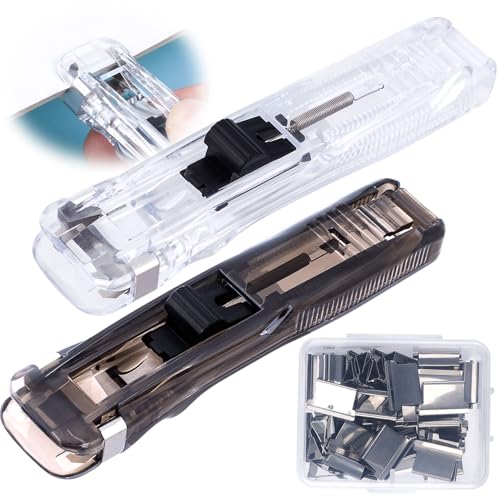 BEIQIYA 2 Stück Binder-Clips-Spender, Kunststoff-Heftgerät mit Metall-Nachfüll-Clips, wiederverwendbare Büroklammer-Klemme für Zuhause, Büro, Dokumentenbedarf, transparent und schwarz von BEIQIYA