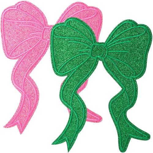 BEIQIYA 2 x Schleifen-Aufnäher zum Aufbügeln, glitzernde Schleife, bestickte Applikation, niedliche große Schleife, DIY-Dekoration zum Nähen von Jacken, Jeans, Hut, Hemden, Kleidung, Rosa und Grün BEIQIYA 2 x Schleifen-Aufnäher zum Aufbügeln, glitzernde Schleife, bestickte Applikation, niedliche große Schleife, DIY-Dekoration zum Nähen von Jacken, Jeans, Hut, Hemden, Kleidung, Rosa und Grün von BEIQIYA