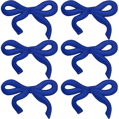 BEIQIYA 6 x Schleifen-Aufnäher zum Aufbügeln, Mini-Schleife, bestickte Applikation, niedliche Stickerei, Schleife, zum Aufnähen auf Hut, Kleidung, Schuhe, Jeans, Hemd, Jacken, Rucksäcke, Blau von BEIQIYA