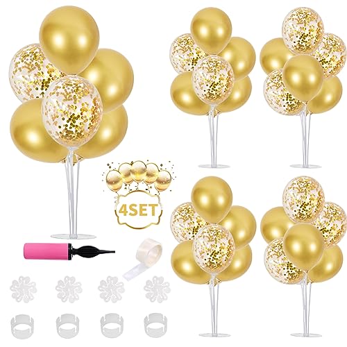 Luftballon Ständer 4 Sätze mit 32 Gold Luftballons, Ballon Ständer Kit Luftballons Halter Zubehör Ballonständer Tisch Ballonbaum für Geburtstag Hochzeit Party (32 Gold Konfetti Luftballons inklusive) von BEISHIDA