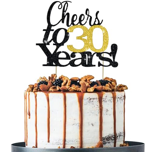BEISHIDA Cheer to 30 years Birthday 30th Birthday Cake TopperCake Topper Black Gold Glitter Birthday Cake Topper, Birthday Cake Decoration Anniversary Party Cake Decorations von BEISHIDA