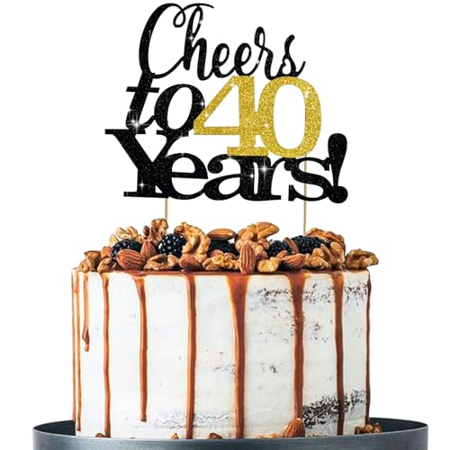 BEISHIDA Cheer to 40 years Birthday 40th Birthday Cake TopperCake Topper Black Gold Glitter Birthday Cake Topper, Birthday Cake Decoration Anniversary Party Cake Decorations von BEISHIDA