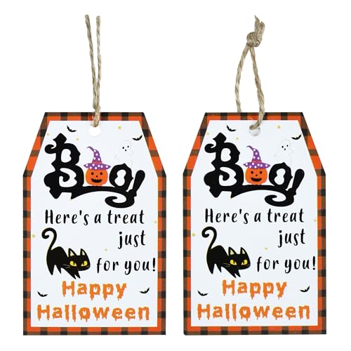 BEISHIDA Halloween-Anhänger für Halloween, Kürbis, Katze, Fledermaus, Spinne, Geist, Geschenkpapier, Anhänger mit Schnüren, hängende Leckerei-Ornamente, Etiketten für Süßigkeiten, Geschenkpapier von BEISHIDA