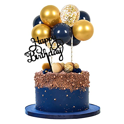 Marineblaue goldene Ballonwolke Kuchendekoration – 12,7 cm, 10 Stück metallische Konfetti-Mini-Ballon-Girlande mit Happy Birthday Cupcake-Topper für Geburtstagstortendekorationen, Babyparty, Hochzeit Marineblaue goldene Ballonwolke Kuchendekoration – 12,7 cm, 10 Stück metallische Konfetti-Mini-Ballon-Girlande mit Happy Birthday Cupcake-Topper für Geburtstagstortendekorationen, Babyparty, Hochzeit von BEISHIDA