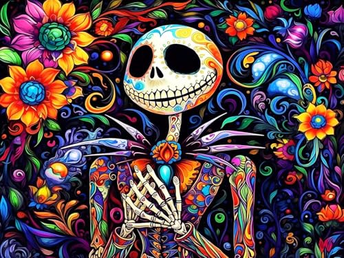 BEJAGWUS Diamond Painting Erwachsene,5D Diamant Painting Full Drill,Halloween Skeleton Diamond Art für Adults,Edelstein Kunst Bastel Set für Hause Wand Deko,30 * 40 cm (A) von BEJAGWUS