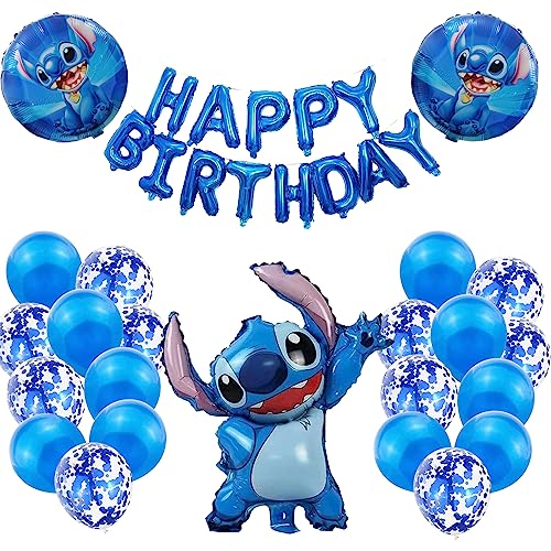 Stitch Banner Luftballons Geburtstag, Lilo & Stitch Kindergeburtstag Luftballons Deko, Stitch Theme Folienballon Geburtstag Party Ballons, Geburtstag Dekoration, Perfekt für Kindergeburtstag Deko von BEKAOUPG