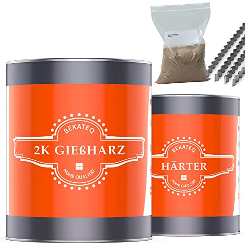 BEKATEQ Epoxidharz Set BK-450EP Gießharz zum ausbessern und reparieren - 1,5kg Harz, 1kg Sand, 30 Klammern - farblos von BEKATEQ