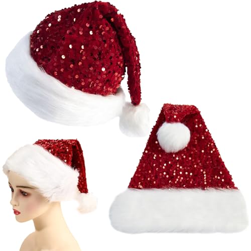 BEKKLPOU 2 Stück Weihnachtsmützen für Erwachsene Und Kinder, Weihnachtsmützen Mit Pailletten Plüsch Velours Nikolausmütze Mit Soft Liner Christbaumspitze Festliche Weihnachtsfeier BEKKLPOU 2 Stück Weihnachtsmützen für Erwachsene Und Kinder, Weihnachtsmützen Mit Pailletten Plüsch Velours Nikolausmütze Mit Soft Liner Christbaumspitze Festliche Weihnachtsfeier von BEKKLPOU