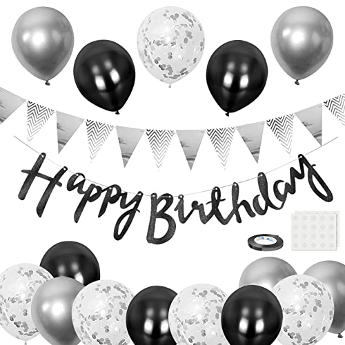 BEKOIUP Luftballons Geburtstag Dekoration, Schwarz Silber Happy Birthday Girlande deko Geburtstagsdeko Banner Party Deko Geburtstag Set mit Silber Luftballons Konfetti Ballons Dreiecksflaggen BEKOIUP Luftballons Geburtstag Dekoration, Schwarz Silber Happy Birthday Girlande deko Geburtstagsdeko Banner Party Deko Geburtstag Set mit Silber Luftballons Konfetti Ballons Dreiecksflaggen von BEKOIUP