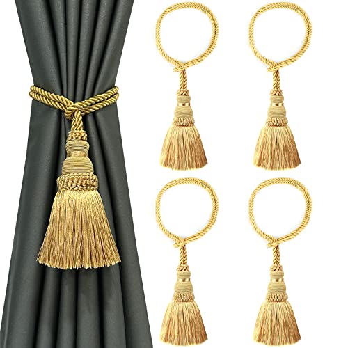 BEL AVENIR 4 Pack Vorhang Krawatte Rücken Seilquasten für Vorhänge Vorhang Krawatten Handgefertigte Outdoor Dekorative und Home Curtain Holdbacks (Gold) von BEL AVENIR