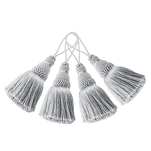 BEL AVENIR Elegante Polyester-Quasten, bunte Bastelquasten für Schlüsselanhänger, Bänder, DIY-Zubehör, 4 Stück (Silber) von BEL AVENIR