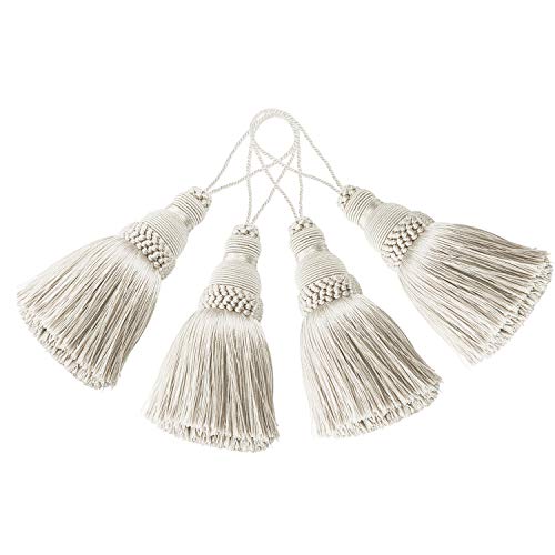 BEL AVENIR Elegante Polyester-Quasten, bunte Bastelquasten für Schlüsselanhänger, Bänder, DIY-Zubehör, 4 Stück (Beige) von BEL AVENIR