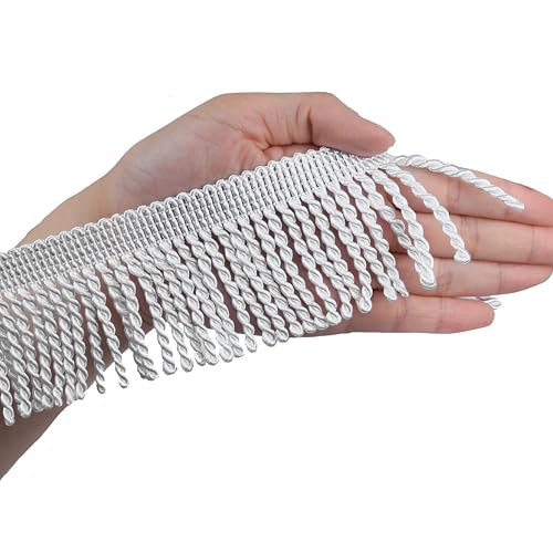 BEL AVENIR Bullion Fransenborte Fransen Fransen Fransen 9,1 m x 6,3 cm Nähen Stoff Besätze DIY Dekoration für Vorhang Kissen Lampenschirme Kleidung (Weiß, 9,1 m) von BEL AVENIR