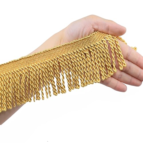 BEL AVENIR Bullion Fransenborte Fransen Fransen Fransen Nähen Stoff Besätze DIY Dekoration für Vorhang Kissen Lampenschirme Kleidung (33# Hellgold, 4,5 m) von BEL AVENIR