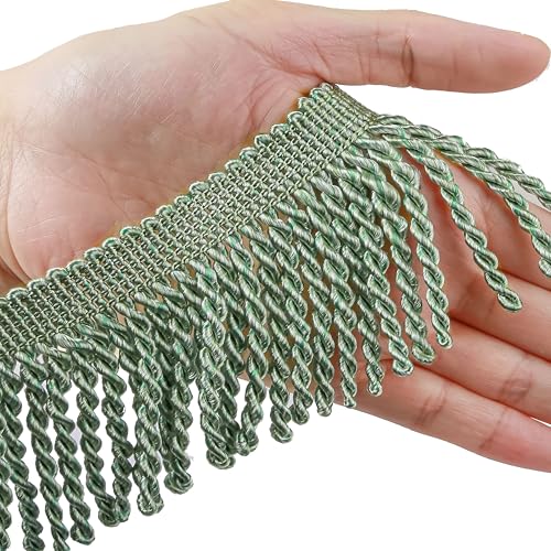 BEL AVENIR Bullion Fransenborte Fransen Fransen Fransen Nähen Stoff Besätze DIY Dekoration für Vorhang Kissen Lampenschirme Kleidung (Grün, 4,5 m) von BEL AVENIR