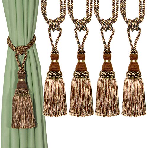 BEL AVENIR Dekorative Vorhang-Raffhalter, handgefertigt, elegant, Seilbänder, Quasten, Raffhalter für Vorhänge (helles Kaffeebraun, 4) von BEL AVENIR