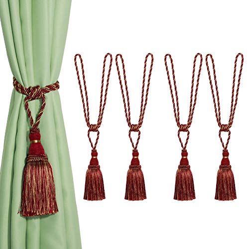 BEL AVENIR Dekorative Vorhang-Raffhalter, handgefertigt, elegant, Seilbänder, Quasten, Raffhalter für Vorhänge (rot, 4) von BEL AVENIR