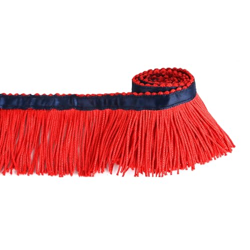 BEL AVENIR Fransenborte mit Quaste, 2,8 m x 5,1 cm, zum Nähen, mit blauem Band, DIY-Dekoration für Kleidung und Wohnaccessoires, Rot von BEL AVENIR