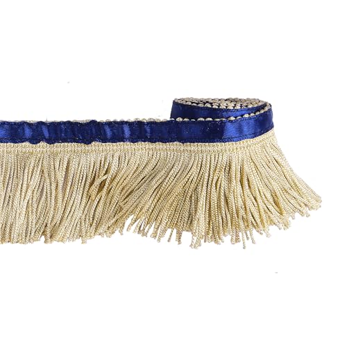 BEL AVENIR Fransenborte mit Quaste, 2,8 m x 5,1 cm, zum Nähen, mit blauem Band, DIY-Dekoration für Kleidung und Wohnaccessoires (Dunkelbeige) von BEL AVENIR