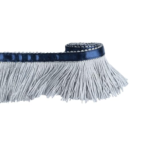BEL AVENIR Fransenborte mit Quaste, 2,8 m x 5,1 cm, zum Nähen, mit blauem Band, DIY-Dekoration für Kleidung und Wohnaccessoires (Silber) von BEL AVENIR