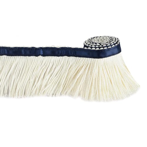 BEL AVENIR Fransenborte mit Quaste, 2,8 m x 5,1 cm, zum Nähen, mit blauem Band, DIY-Dekoration für Kleidung und Wohnaccessoires (cremefarben) von BEL AVENIR
