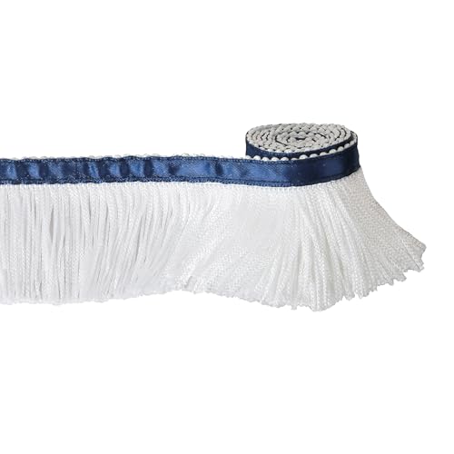 BEL AVENIR Fransenborte mit Quaste, 2,8 m x 5,1 cm, zum Nähen, mit blauem Band, DIY-Dekoration für Kleidung und Wohnaccessoires (weiß) von BEL AVENIR
