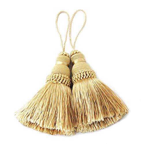 BEL AVENIR Goldfarbene Quasten Schlüsselquaste mit Schlaufen Handgefertigte Handwerk Charms DIY Zubehör Elegant Weich Herstellung Vorhang Heimdekoration (Gold, 2 Stück) von BEL AVENIR
