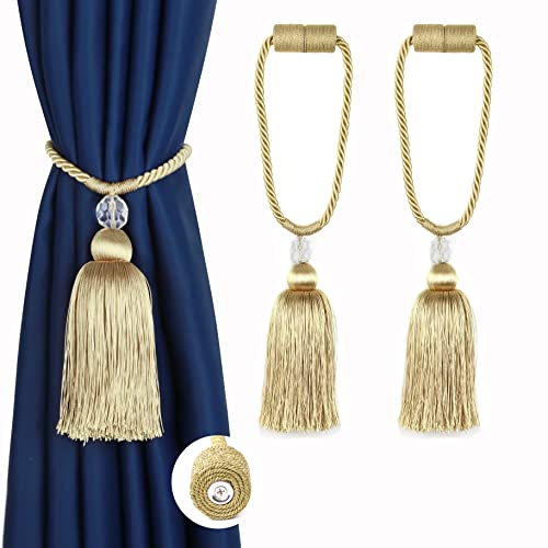 BEL AVENIR Magnetische Vorhang-Raffhalter, Quaste, Raffhalter, Seil, praktische Vorhänge, handgefertigt, Heimbüro, dekorativ (Gold) von BEL AVENIR