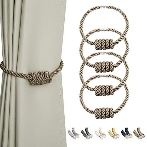 BEL AVENIR Magnetische Vorhang-Raffhalter, dekorative Raffhalter, moderne gewebte Raffhalter mit exquisitem Knoten (Flachs, 4 Stück) von BEL AVENIR