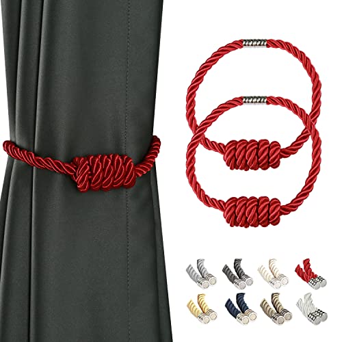 BEL AVENIR Magnetische Vorhang-Raffhalter, modern, gewebte Raffhalter mit exquisitem Knoten, Vorhanghalter für Heimdekoration, Rot, 2 Stück von BEL AVENIR