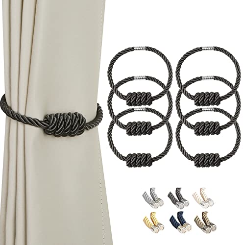 BEL AVENIR Magnetische Vorhang-Raffhalter, modern, gewebte Raffhalter mit exquisitem Knoten, Vorhanghalter für Heimdekoration (Anthrazit, 6 Stück) von BEL AVENIR