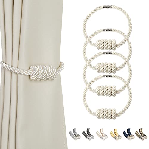 BEL AVENIR Magnetische Vorhang-Raffhalter, modern, gewebte Raffhalter mit exquisitem Knoten, Vorhanghalter für Heimdekoration (Beige, 4 Stück) von BEL AVENIR