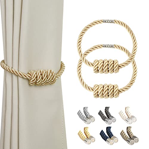 BEL AVENIR Magnetische Vorhang-Raffhalter, modern, gewebte Raffhalter mit exquisitem Knoten, Vorhanghalter für Heimdekoration (Gold, 2 Stück) von BEL AVENIR