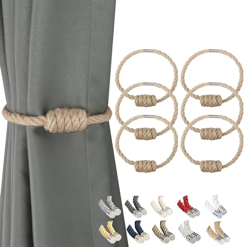 BEL AVENIR Magnetische Vorhang-Raffhalter, modern, gewebte Raffhalter mit exquisitem Knoten, Vorhanghalter für Heimdekoration (Jute, 6 Stück) von BEL AVENIR